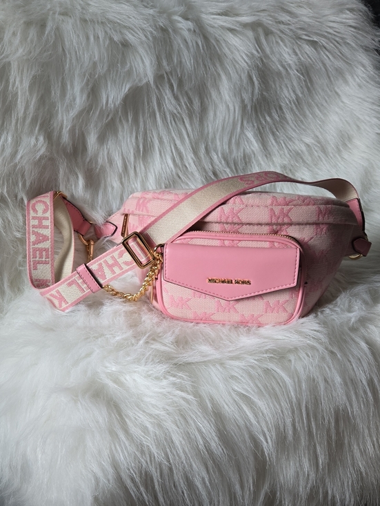 Michael Kors Handbags - Michael Kors Pink Logo Crossbody Belt Bag with Gold Hardware